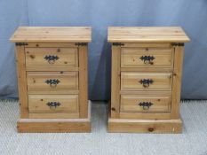Pair of pine bedside chests of three drawers, W51 x D36 x H65cm