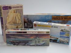 Four Airfix, Tamiya and Hasegawa model ship kits comprising 1:350 scale Prince of Wales 7311, 1: