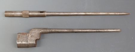 Sub machine gun bayonet together with a spike bayonet example marked MKII 67 blade length 20cm and