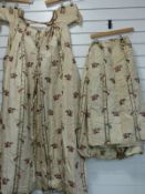 Victorian dress and underskirt / bustle in embroidered silk, with braided edging and fine lace