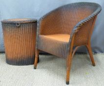 1930's Lloyd Loom chair and laundry basket with label to underside