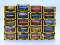 Twenty Corgi diecast model double decker buses, all in original boxes