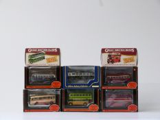 Eight Exclusive First Editions (EFE) and Atlas Editions diecast model buses including Railway