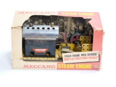 Meccano stationary live steam engine with reverse, in original box.