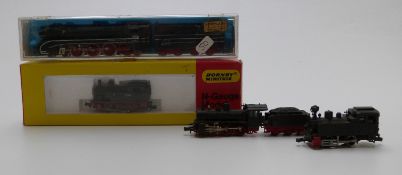 Four Hornby Minitrix and Fleishmann N gauge American locomotives 47160 201, 10001 2193 and two