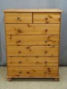 Pine chest of two over five drawers, W84 x D43 x H109cm