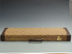 Browning canvas and leather gun case with brass locks, carry handle, padded suede interior and ram-