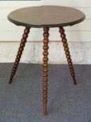 A 19thC tripod or gipsy table with bobbin turned legs, diameter 54 x H62cm