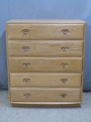 Ercol light elm chest of five drawers, W91 x D45 x H107cm