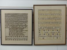 Victorian sampler Elizabeth Pierrepont aged 12 circa 1856, another by her daughter Florence Wells