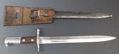 WWI 1918 Swiss model bayonet stamped 915894 to guard and Waffenfabrick Neuhausen with metal scabbard