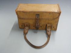 Military issue steel lined leather bound shotgun cartridge or ammunition carry case with removable