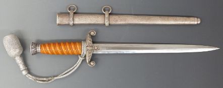 German WWII army officers dagger, F.W.Holler Solingen to 25cm blade, metal sheath and knot, oak leaf