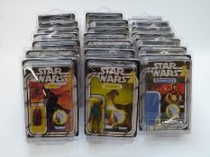Twenty-one Kenner Star Wars figures, all with reproduction cards and protective display boxes
