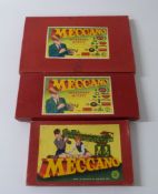 Three Meccano Outfits 0, 2A and 3A, all in original boxes