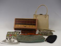 A collection of vintage handbags including tortoiseshell, bakelite etc