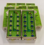 Eight Subbuteo table soccer teams comprising Chelsea 2, Stoke 4, Sheffield Utd 9, Derby 10, QPR11,