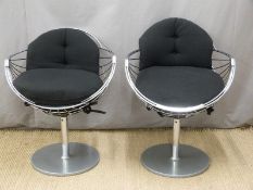 Pair of contemporary / retro upholstered designer chrome basket chairs