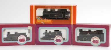 Four Hornby and Dapol 00 gauge BR 0-6-0 tank locomotives Class 3F Jinty R302, LNY Pug D2, Terrier