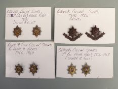 British Army Worcestershire Regiment officer's and OR's collar stars / badges, four sets