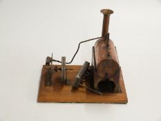Copper and brass late 19th/20thC model live steam plant with meths burner and single cylinder