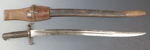 British Army 1863 pattern Yataghan bladed bayonet with scabbard and frog, blade length 58cm