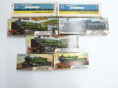 Seven Airfix and Graham Farish 00 gauge locomotive and coach kits, all in original boxes