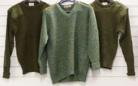 British Army three jerseys and officer's / WO's Larrisa with RGH shoulder titles together with two