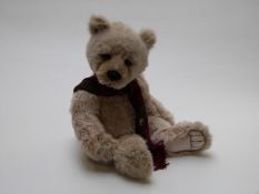 Charlie Bears Teddy bear Kenny with cream mohair, jointed limbs and scarf, CB194571, 50cm tall, with