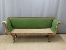 Regency scroll end sofa with turned legs raised on castors