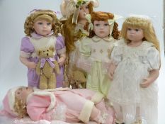Five The Leonardo Collection porcelain collectors' dolls, all in original boxes