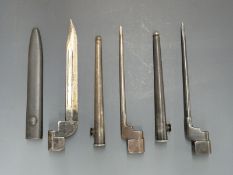 British Army number 9 mark 1 bayonet with scabbard, 20cm blade together with two number 2 mark IV