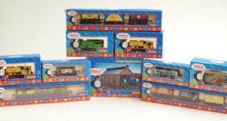 Ten Hornby Thomas and Friends 00 gauge locomotives, wagons and buildings, all in original boxes