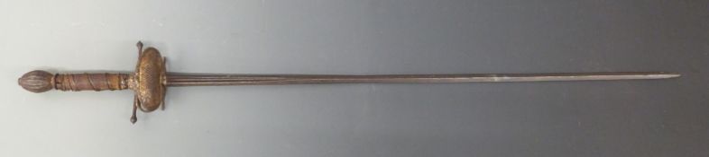 Small sword with shell guard & flutes pommel. Blade length 63cm.