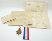 British Army WWI medal 1914/1915 Star named to Pte. W. Tootell Royal North Lancashire Regt with