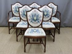 Six (4+2) tapestry dining chairs