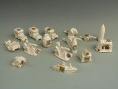 A collection of  WWI related crested ware, examples by Arcadian and Carlton, including Tommy and his