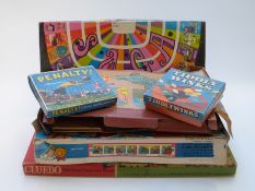 Six various vintage games including Flashy Flickers, Magic Picture Gun, Chad Valley Give - a- Show