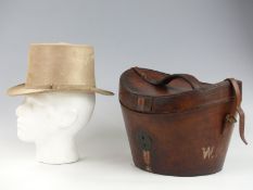 John J Steadman and Company, Bristol beige top hat in fitted leather case
