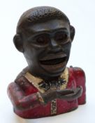 Jolly Nigger cast iron mechanical money bank, 14cm tall
