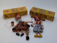 Two Pelham puppets Clown and Dutch Girl, both in original boxes