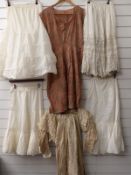 Victorian braided skirt with bustle and matching bolero jacket, cotton dress and petticoats