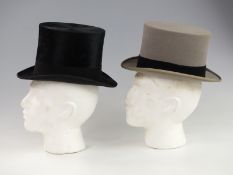 A vintage Scott & Co silk top hat and a further modern Moss Bros example