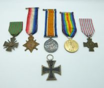 British Army WWI medals comprising 1914 Star, War Medal and Victory Medal named to SE 595 Pte. C.