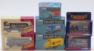 Seven Corgi diecast model commercial vehicles comprising three Golden Oldies, two Road Transport