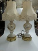 Two glass table lamps with shades