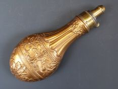 G & J W Hawksley copper and brass powder flask with embossed Aesthetic style acanthus leaf