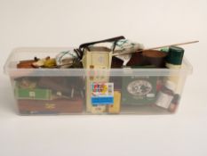 A collection of gun cleaning kit and accessories including butt pads, a cased set of tools,forend