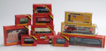 Twelve Hornby and Bachmann 00 gauge locomotives, wagons and accessories including Mallard, Santa
