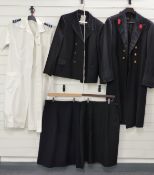 Royal Navy Wren's uniform including a serge jacket and trousers and a greatcoat / overcoat